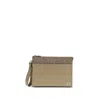 Fendi Men Leather And Ff Canvas Clutch In Sand