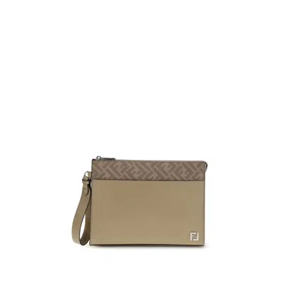 FENDI LEATHER AND FF CANVAS CLUTCH