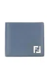 Fendi Leather And Ff Canvas Compact Bi-fold Wallet In Blue