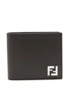 Fendi Brown Bi-fold Wallet With Squared Ff Motif In Leather Man