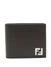 Fendi Brown Bi-fold Wallet With Squared Ff Motif In Leather Man