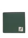 Fendi Leather And Ff Canvas Compact Bi-fold Wallet In Green