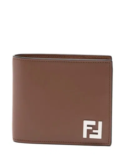 Fendi Leather And Ff Canvas Compact Bi-fold Wallet In Brown