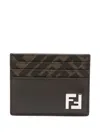 Fendi Brown Card-holder With Squared Ff Motif In Leather And Ff Canvas Man