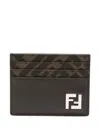 Fendi Brown Card-holder With Squared Ff Motif In Leather And Ff Canvas Man