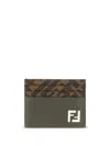 Fendi Brown Card-holder With Squared Ff Motif In Leather And Ff Canvas Man In Brown