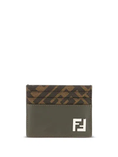 Fendi Leather And Ff Canvas Squared Card Holder Accessories In Brown