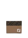 Fendi Leather And Ff Canvas Squared Card Holder Accessories In Beige