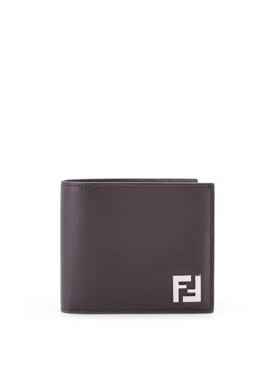 Fendi Leather And Ff Fabric Wallet In Brown