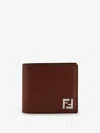 Fendi Men Leather And Ff Jacquard Fabric Bifold Wallet In Brown