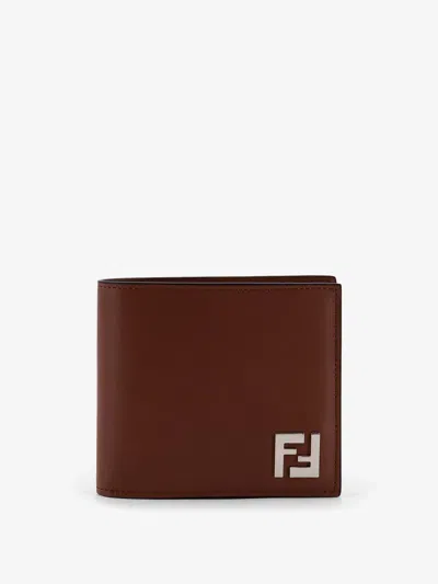 Fendi Leather And Ff Jacquard Fabric Bifold Wallet In Brown