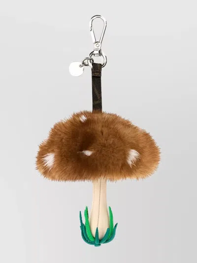Fendi Leather And Fur Mushroom Shaped Charm In Brown