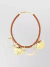 Fendi Leather And Metal Necklace With Shell Pendants In Gold