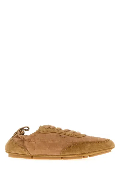 Fendi Leather And Suede Low-top Sneaker With Rubber Sole In Multi