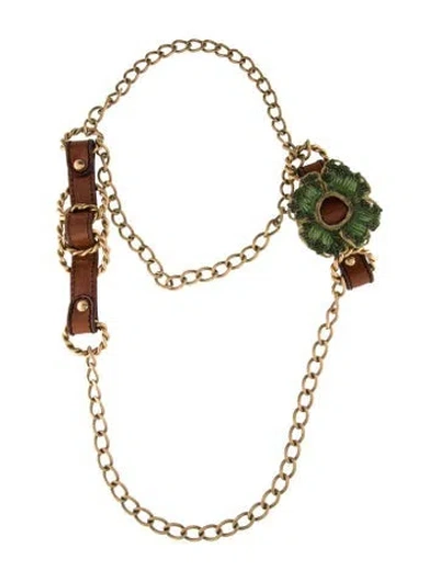 Pre-owned Fendi Leather & Thread Flower Collar Necklace, 30" In Multi