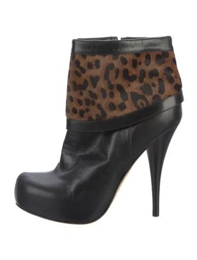 Pre-owned Fendi Leather Animal Print Boots In Black