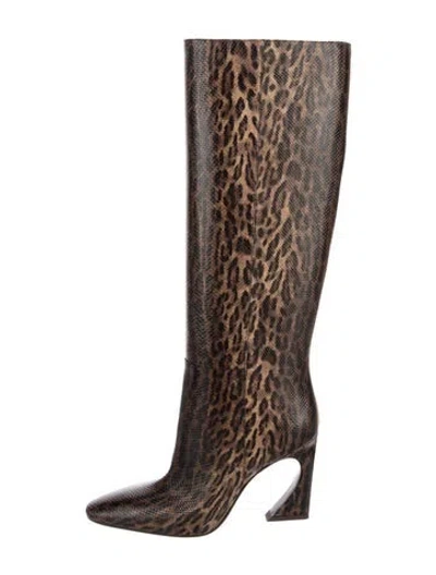 Pre-owned Fendi Leather Animal Print Boots In Brown