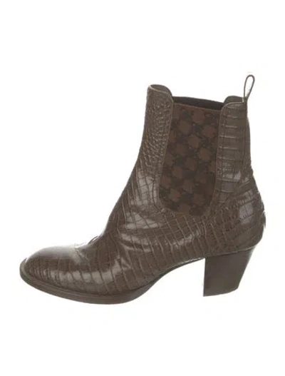 Pre-owned Fendi Leather Animal Print Chelsea Boots In Brown