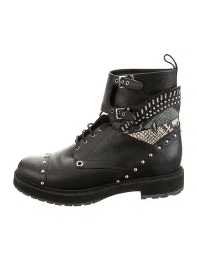 Pre-owned Fendi Leather Animal Print Combat Boots In Black/green