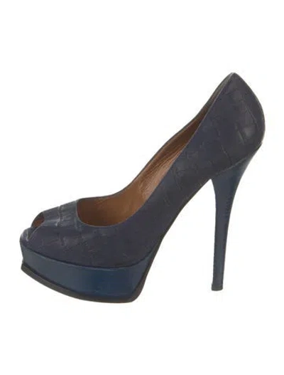 Pre-owned Fendi Leather Animal Print Pumps In Blue