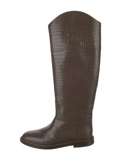 Pre-owned Fendi Leather Animal Print Riding Boots In Brown