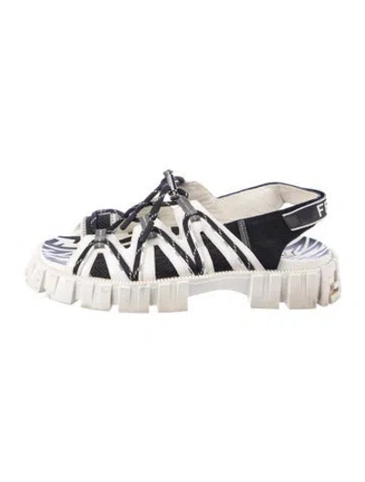 Pre-owned Fendi Leather Animal Print Sandals In White