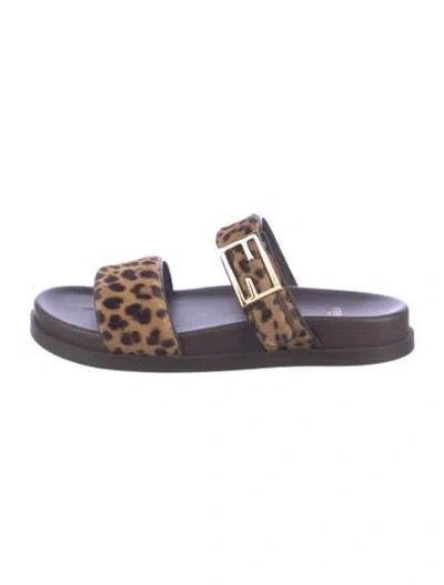 Pre-owned Fendi Leather Animal Print Slides In Purple
