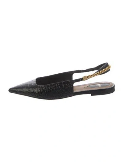 Pre-owned Fendi Leather Animal Print Slingback Flats In Black