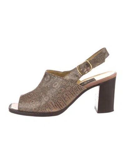 Pre-owned Fendi Leather Animal Print Slingback Sandals In Brown