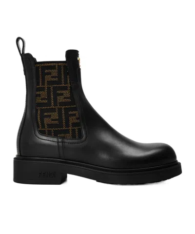 Fendi Leather Ankle Boots In Black