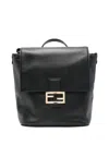 Fendi Women Black Backpack With Ff Plaque Closure On The Front In Patent Leather Woman In Black