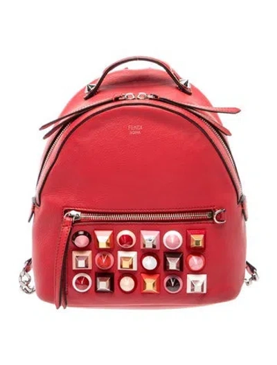 Pre-owned Fendi Leather Backpack Mini In Red