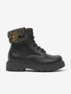 Fendi Kids Leather Baguette Biker Boots In Black