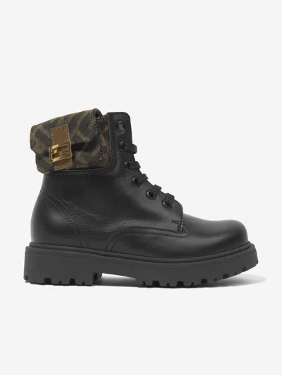 FENDI KIDS LEATHER BAGUETTE BIKER BOOTS