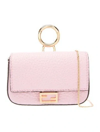 Pre-owned Fendi Leather Baguette Charm Nano In Pink