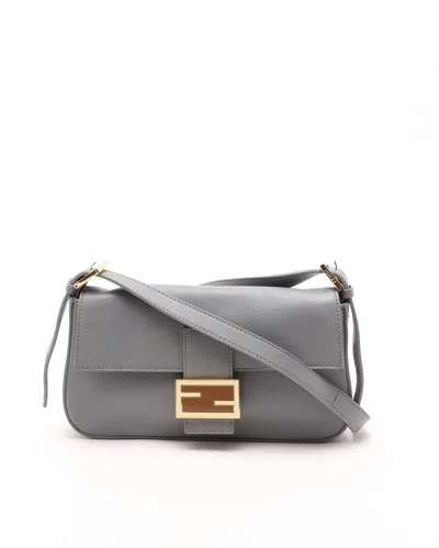 Fendi Leather Baguette Crossbody Bag In Blue