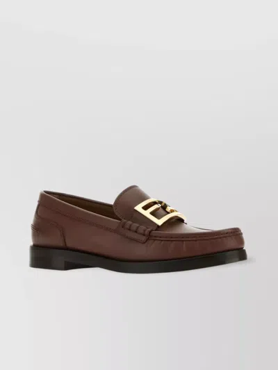 FENDI LEATHER BAGUETTE LOAFERS WITH METAL BUCKLE DETAIL