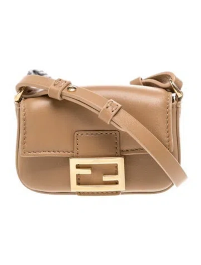 Pre-owned Fendi Leather Baguette Nano 2025 In Neutral