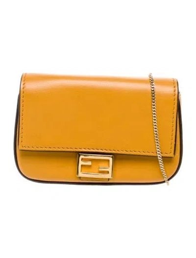 Pre-owned Fendi Leather Baguette Nano In Neutral