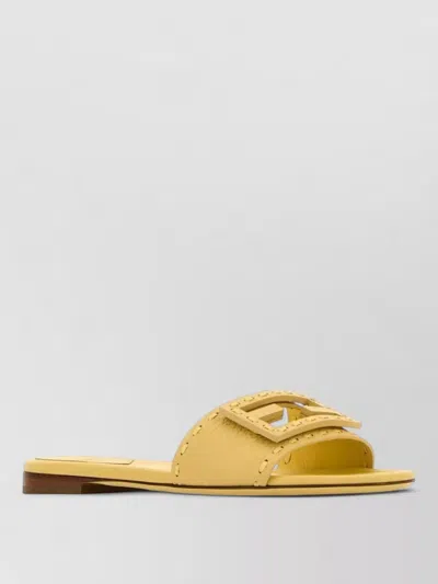 Fendi Leather Baguette Sandals Flat Sole Studded In Yellow