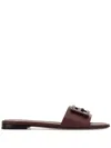 Fendi Baguette Leather Flat Sandals In Brown