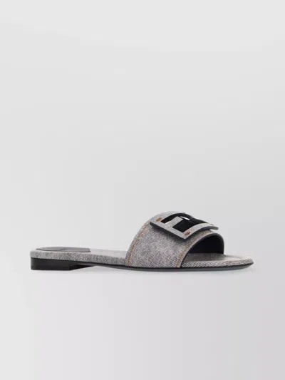 Fendi Leather Baguette Slides Contrast Stitching In Blue