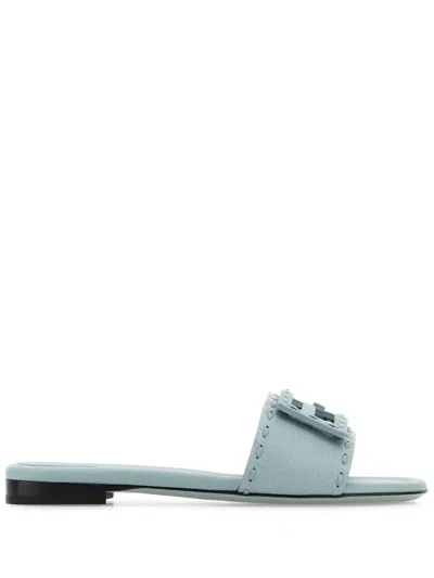 Fendi Leather Wide Strap Baguette Sandals In Animal Print