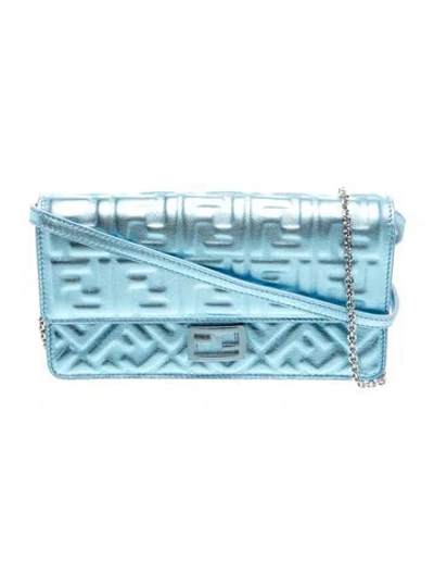 Pre-owned Fendi Leather Baguette Wallet 2024 In Blue