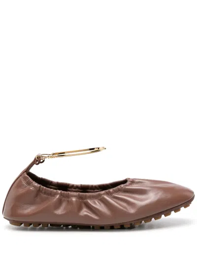 Fendi Leather Ballerina Shoes In Brown