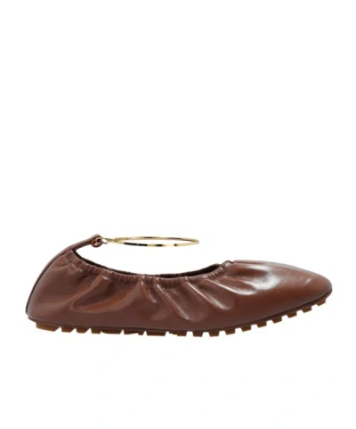 Fendi Ruched-detail Ballerina Flats In Brown