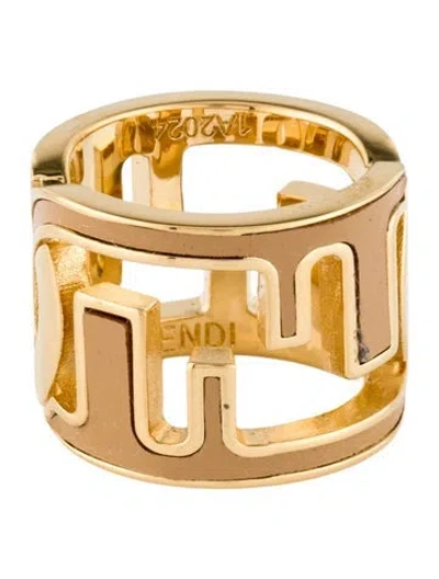 Pre-owned Fendi Leather Band Ring In Brown