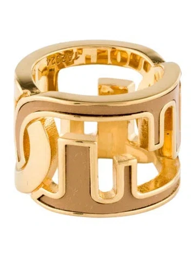 Pre-owned Fendi Leather Band Ring In Brown
