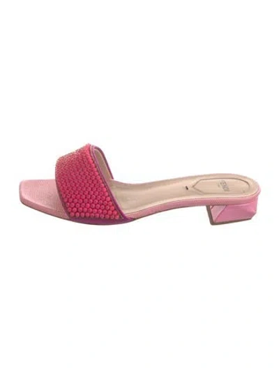 Pre-owned Fendi Leather Beaded Accents Slides In Pink