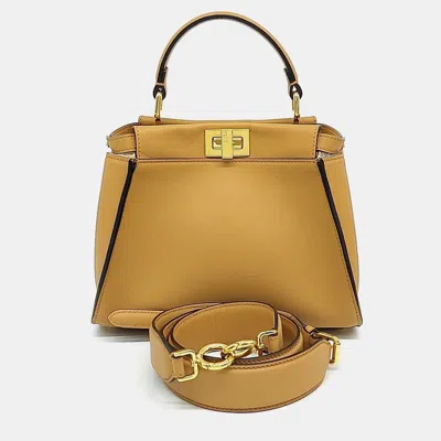 Pre-owned Fendi Leather Beige Peekaboo Mini (8bn244) In Sand